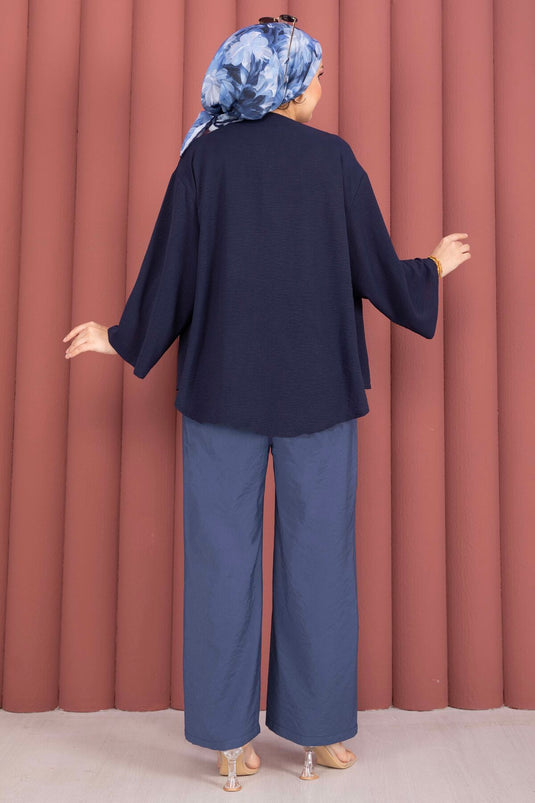 Pantalon Tensel Indigo avec Poches et Taille Élastique