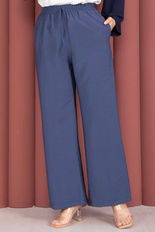 Pantalon Tensel Indigo avec Poches et Taille Élastique