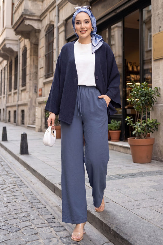 Pantalon Tensel Indigo avec Poches et Taille Élastique