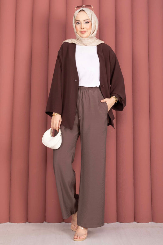 Braune Tencel-Hose Mit Elastik Und Taschen