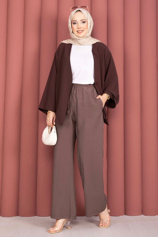 Braune Tencel-Hose Mit Elastik Und Taschen