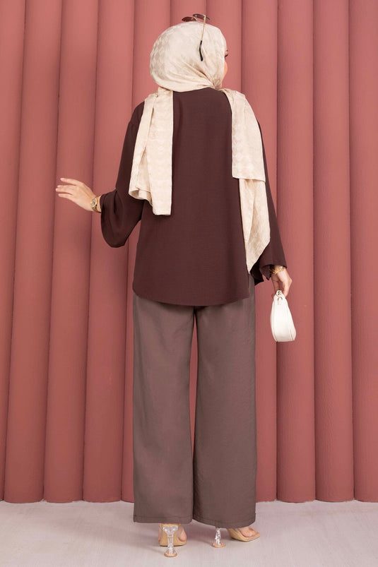 Braune Tencel-Hose Mit Elastik Und Taschen