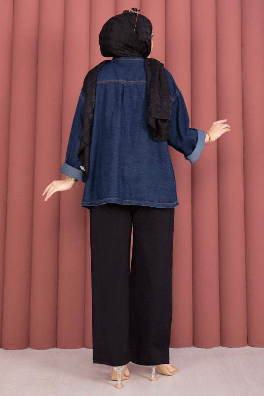 Schwarze Tencel-Hose Mit Elastischer Taille Und Taschen
