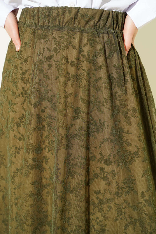 Koop Elastische Bloemen Tule Rok Kaki