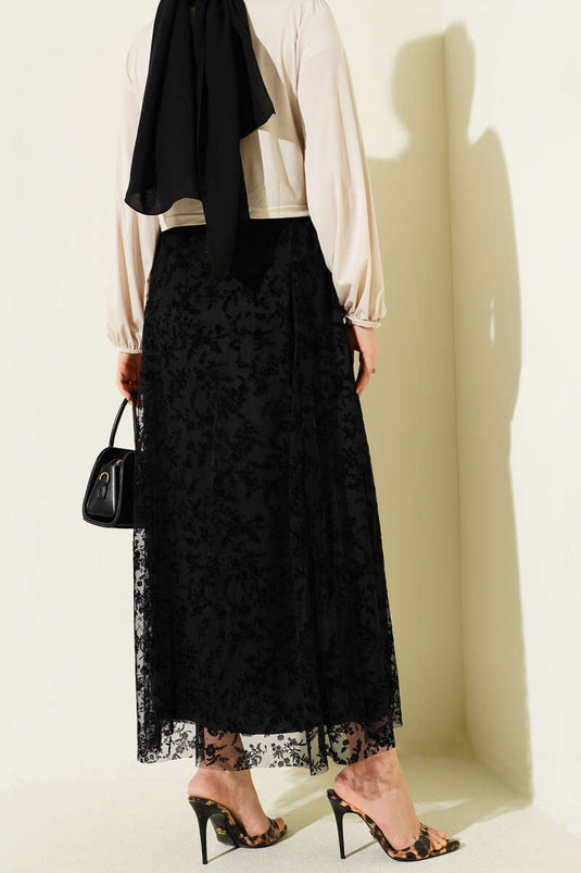 Acheter jupe en tulle à fleurs avec élastique noire