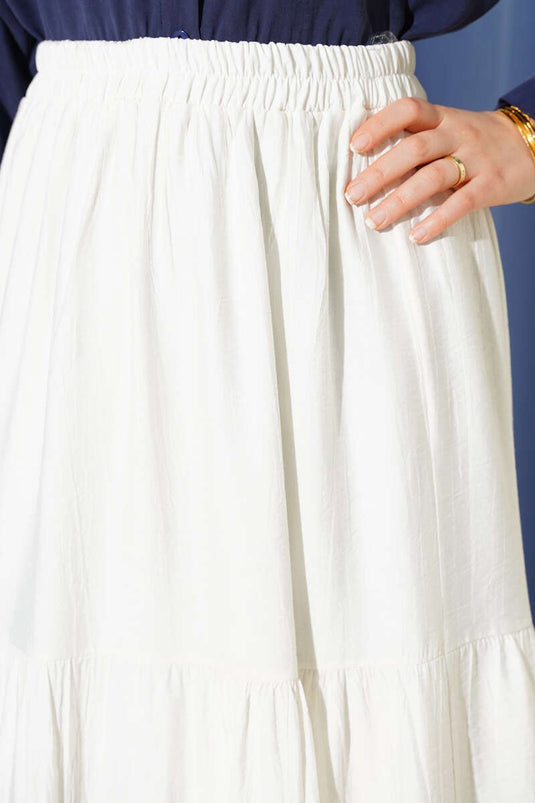 Beli Lastikli Çift Katlı Etek Ekru