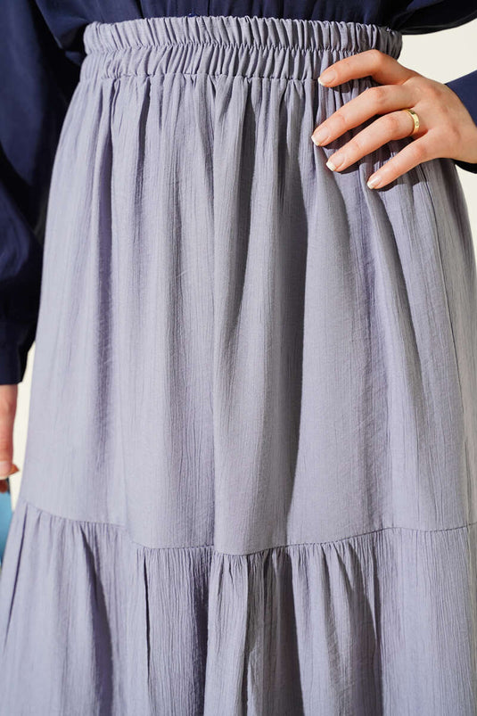 Beli Lastikli Çift Katlı Etek Gri