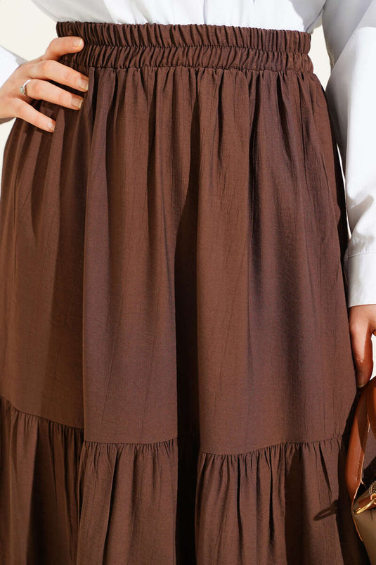 Beli Lastikli Çift Katlı Etek Kahve