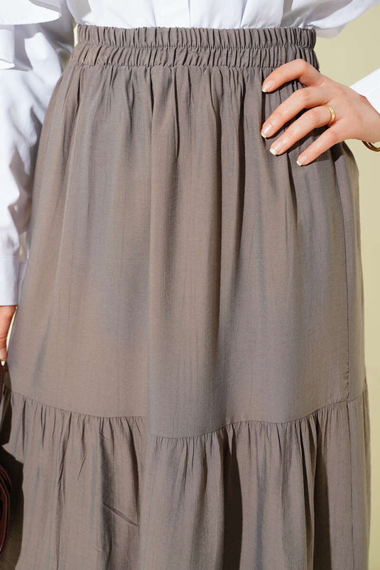 Beli Lastikli Çift Katlı Etek Vizon