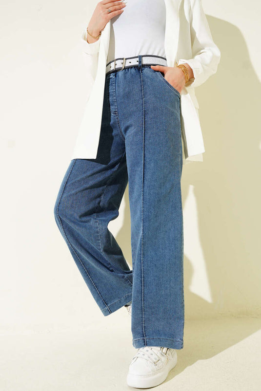 بنطال جينز بحزام قابل للإزالة مع رباط مطاطي بلي