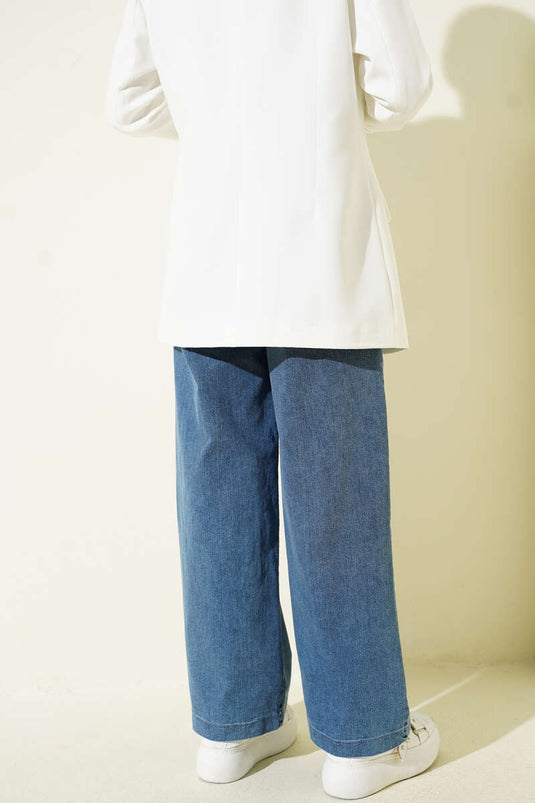 بنطال جينز بحزام قابل للإزالة مع رباط مطاطي بلي