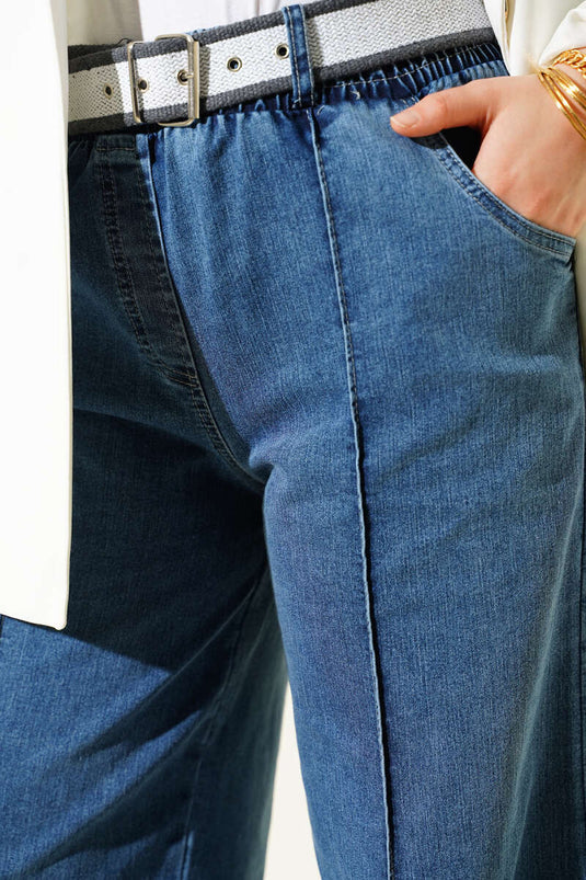 Beli Lastikli Çımalı Kemerli Kot Pantolon Kot
