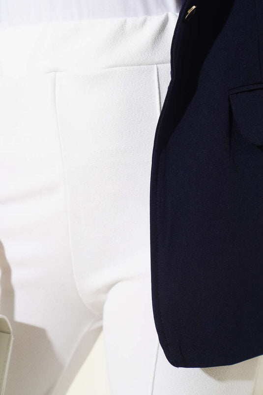 Beli Lastikli Çımalı Pantolon Beyaz