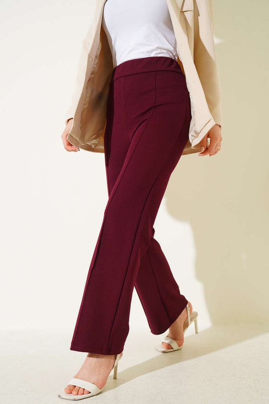 Elastic Waist Pullover Trousers Burgundy