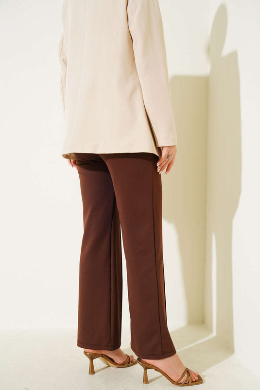 Pantalon à taille élastique marron