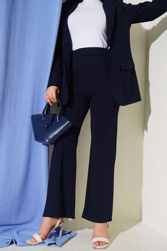 Pantalon à taille élastique amovible bleu marine