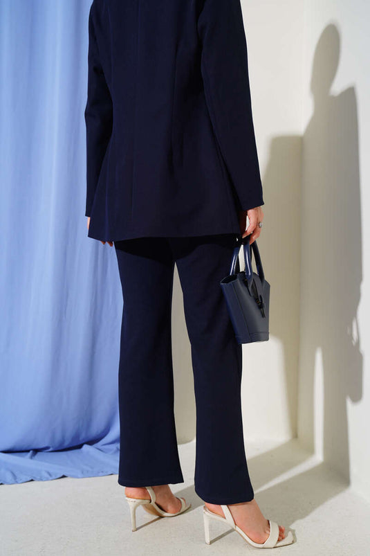 Pantalon à taille élastique amovible bleu marine