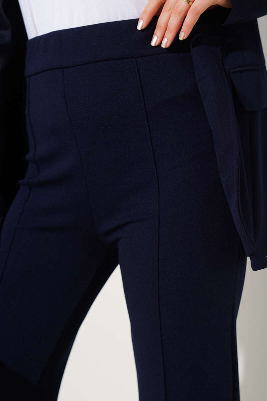 Pantalon à taille élastique amovible bleu marine
