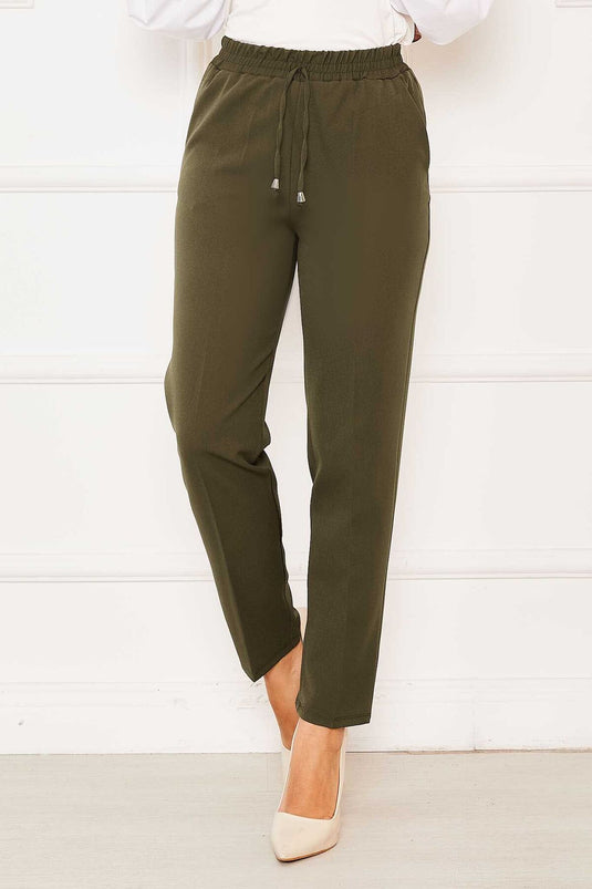 Pantalon skinny à taille élastique kaki