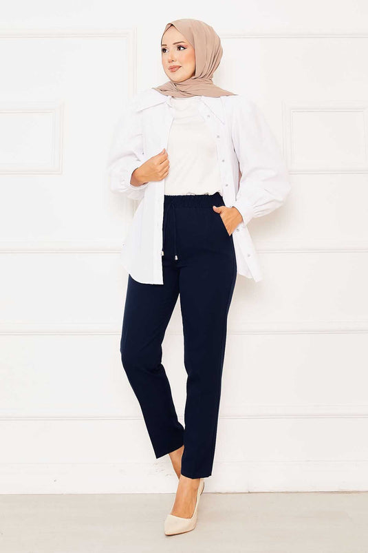 Pantaloni Aderenti Elasticati Blu Navy