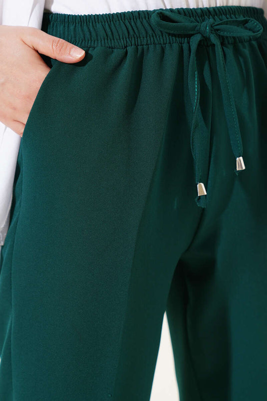 Beli Lastikli Dar Paça Pantolon Zümrüt Yeşili