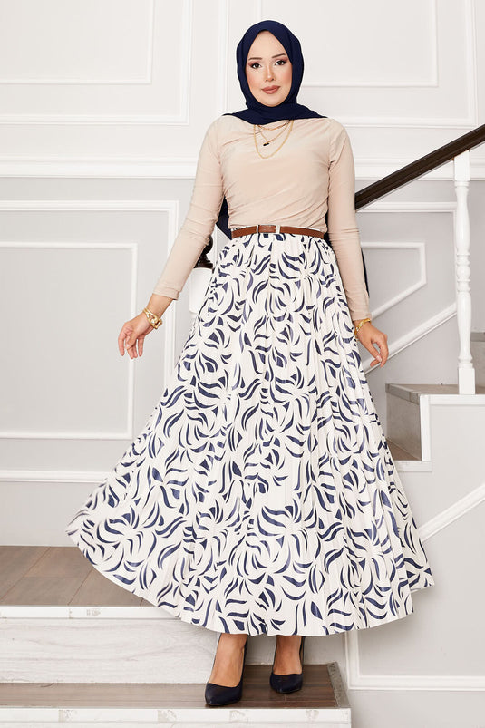 Jupe plissée à motifs et taille élastique bleu marine