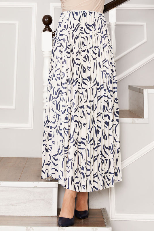 Jupe plissée à motifs et taille élastique bleu marine