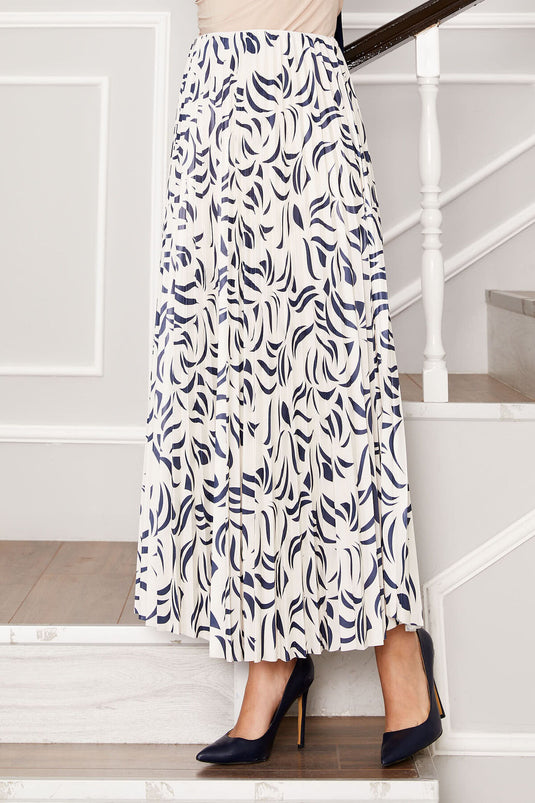 Jupe plissée à motifs et taille élastique bleu marine