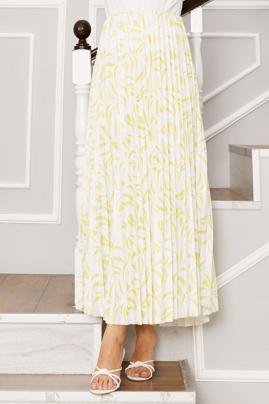 Jupe plissée à motifs et taille élastique jaune