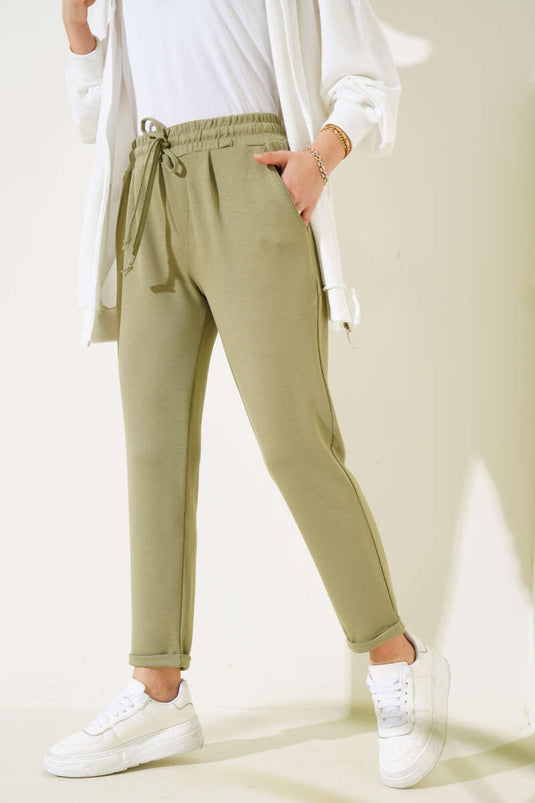 Pantaloni a doppia gamba con elastico in vita Kaki