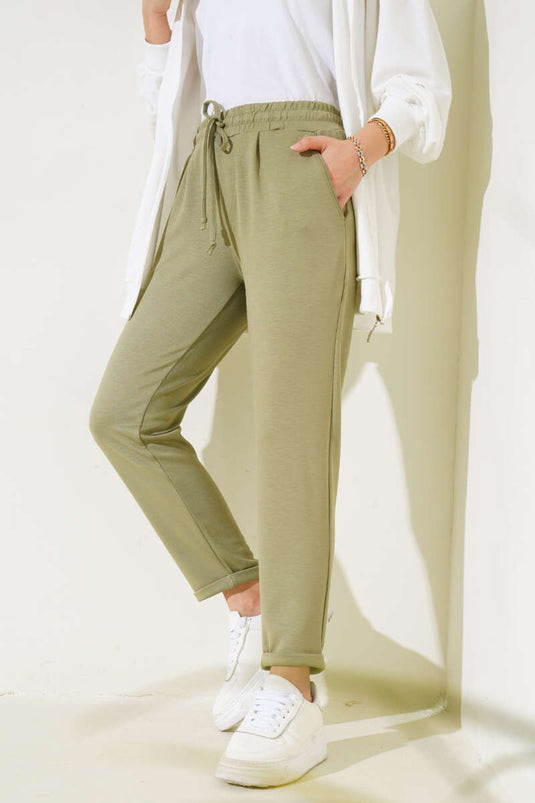 Pantaloni a doppia gamba con elastico in vita Kaki