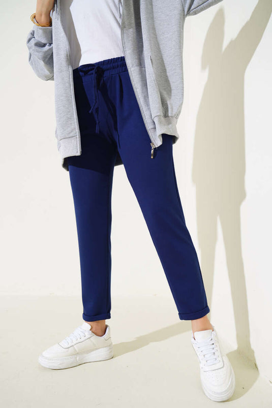 Pantaloni a gamba doppia con vita elastica Blu navy