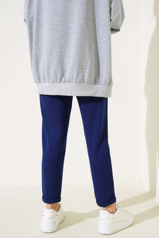 Pantaloni a gamba doppia con vita elastica Blu navy