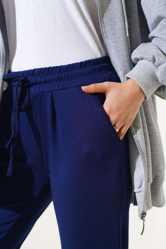 Pantaloni a gamba doppia con vita elastica Blu navy