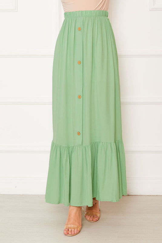 Elastic Waist Button Detailed Hijab Skirt Pistachio Green