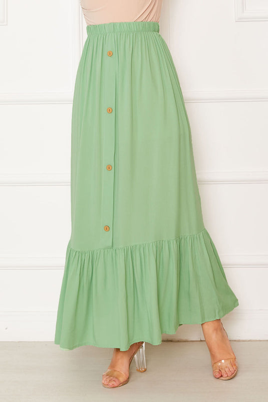 Elastic Waist Button Detailed Hijab Skirt Pistachio Green