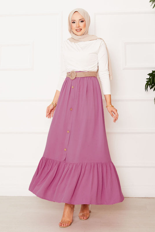 Elastische tailleknoop gedetailleerde hijabrok roos