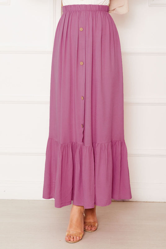 Elastic Waist Button Detailed Hijab Skirt Rose
