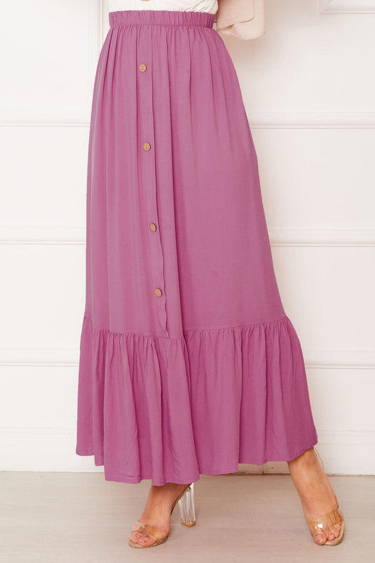 Elastic Waist Button Detailed Hijab Skirt Rose