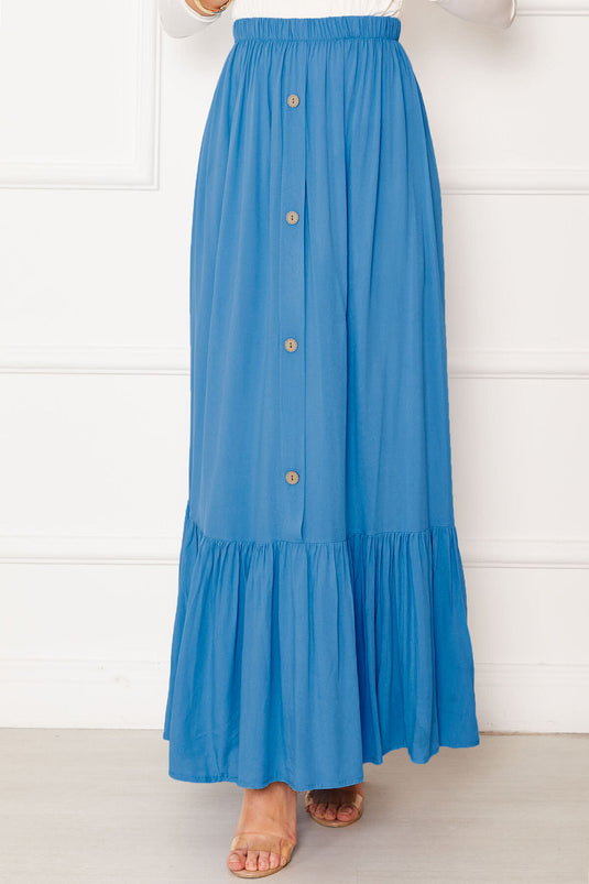 Jupe hijab à taille élastique et boutons détaillés, bleue