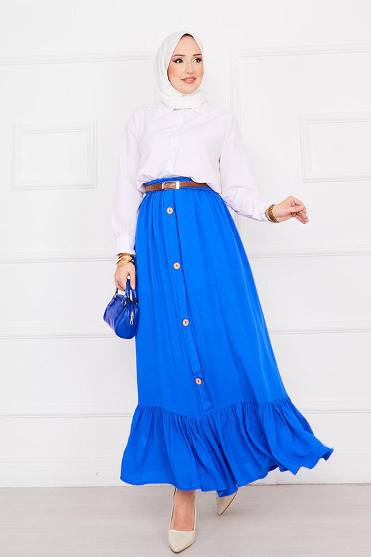 تنورة حجاب مفصلة بأزرار وخصر مطاطي من ساكس