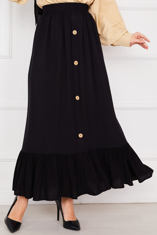 تنورة حجاب سوداء مع أزرار وخصر مطاطي