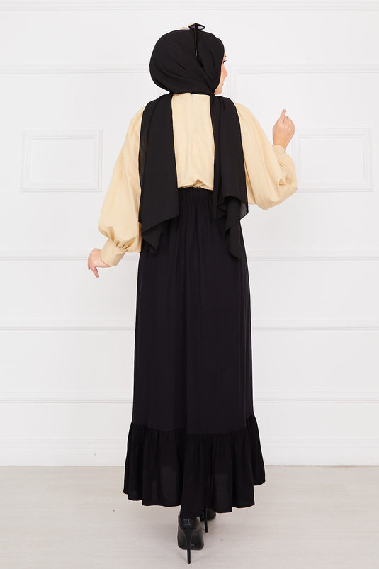 تنورة حجاب سوداء مع أزرار وخصر مطاطي