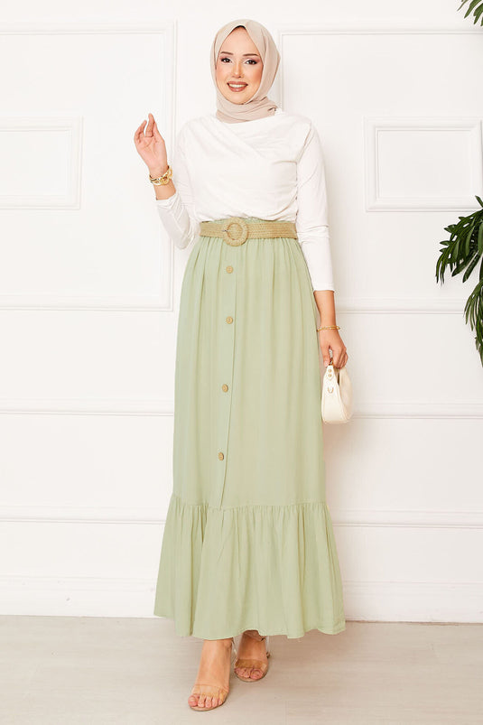 Jupe hijab à taille élastique et boutons détaillés, vert aqua