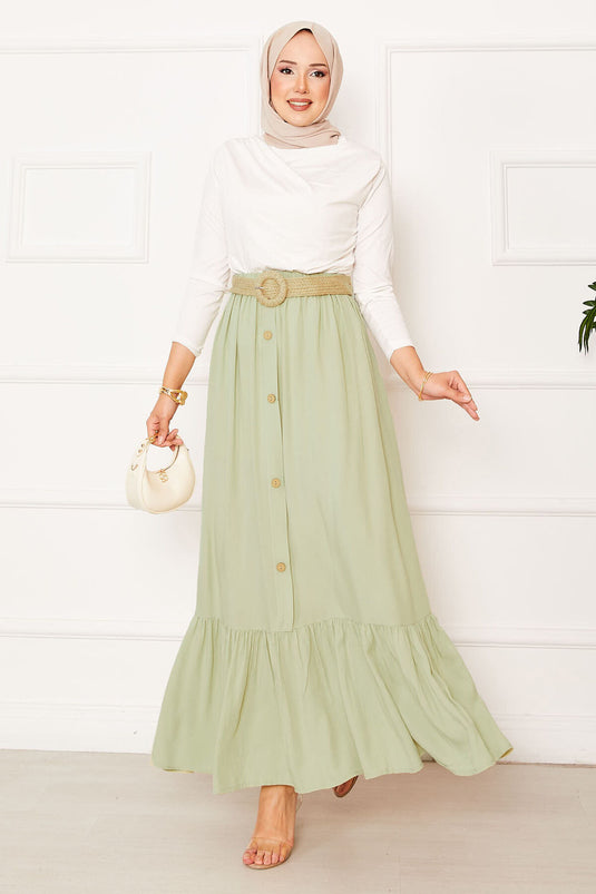 Jupe hijab à taille élastique et boutons détaillés, vert aqua