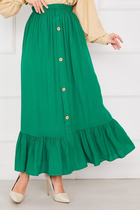 تنورة حجاب زمردية مع أزرار وخصر مطاطي