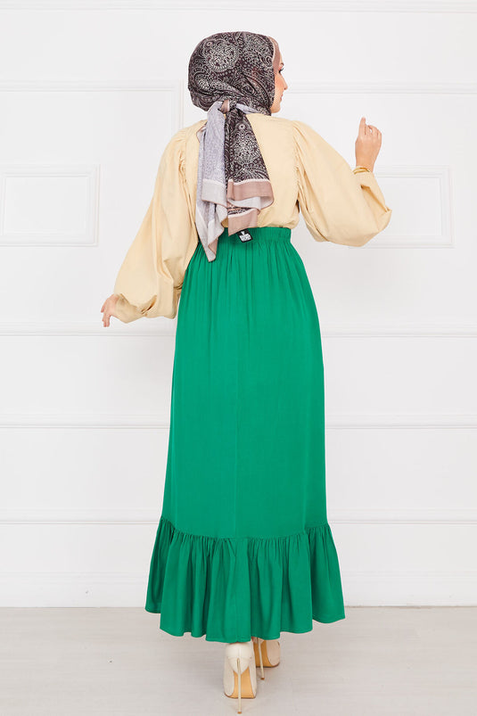 تنورة حجاب زمردية مع أزرار وخصر مطاطي