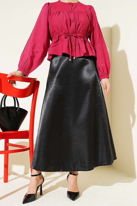 Buy Black Plain Satin Skirt with Elastic Waist