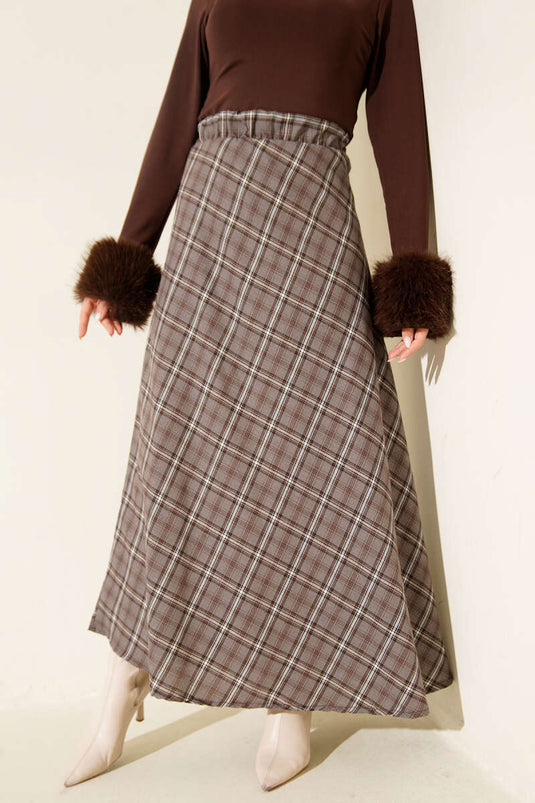 Beli Lastikli Ekoseli Basic Etek Füme