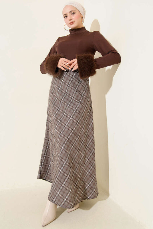 Beli Lastikli Ekoseli Basic Etek Füme